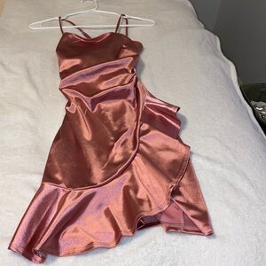 Honey and Rosie pink satin homecoming dress